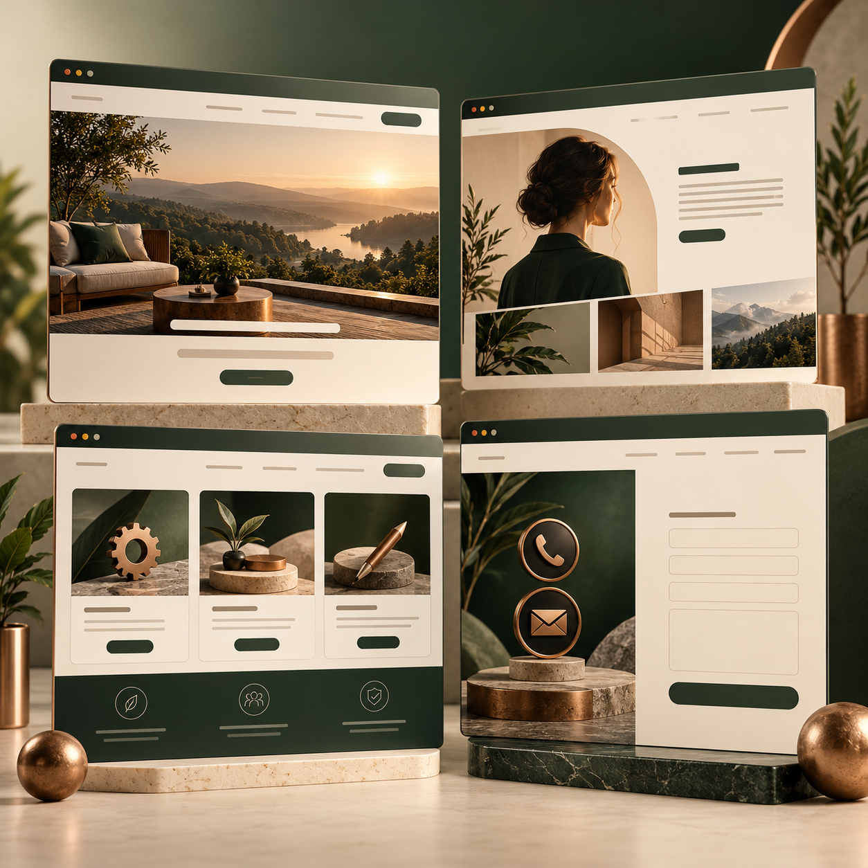 Website page layouts arranged together
