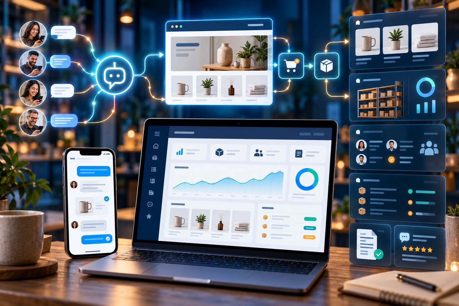 Business website and AI service interfaces