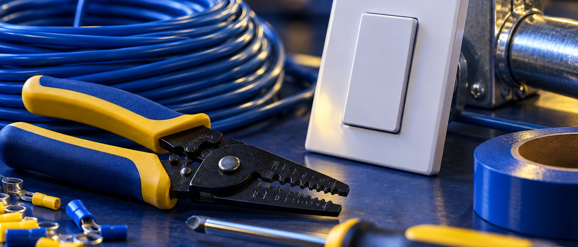 Electrical tools and components on a work surface