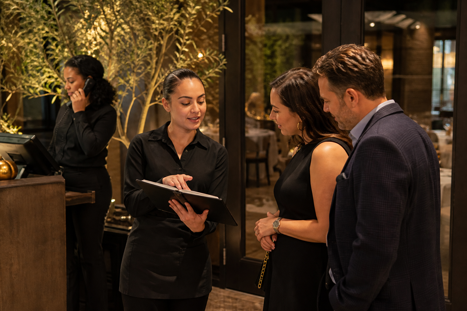 Restaurant team speaking with a customer
