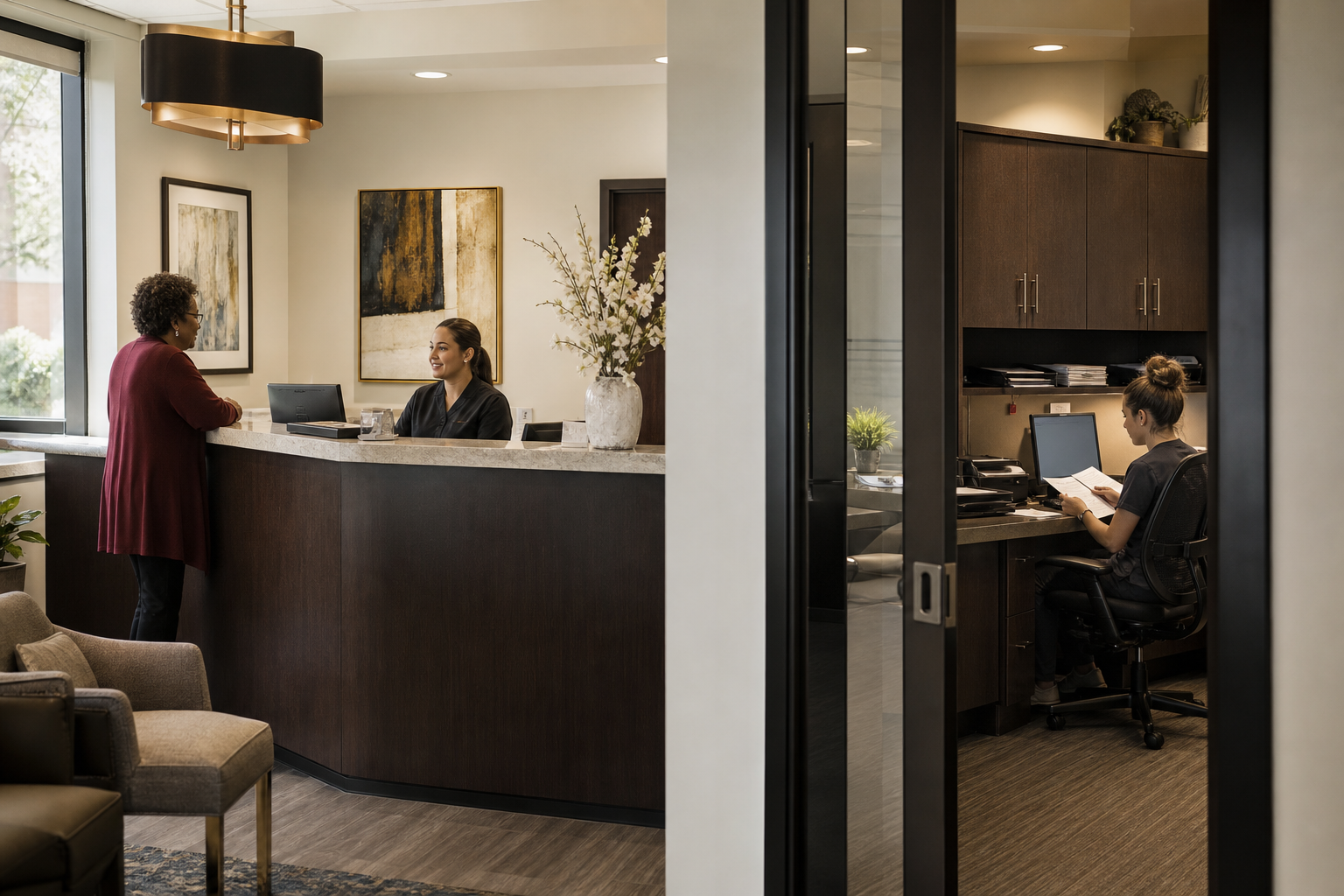 Medical reception and office workspace
