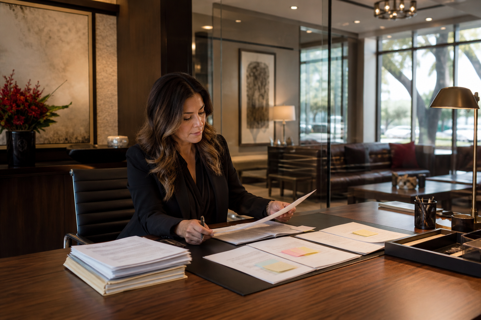 Professional reviewing a client inquiry at a desk