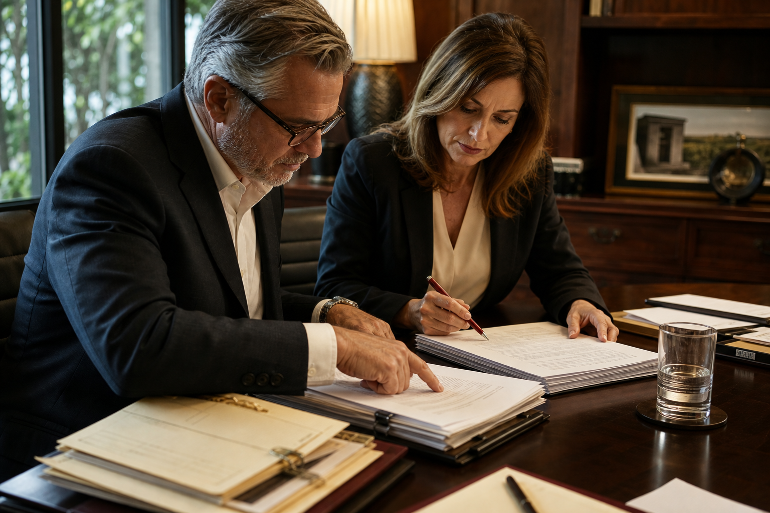 Advisors reviewing a document together
