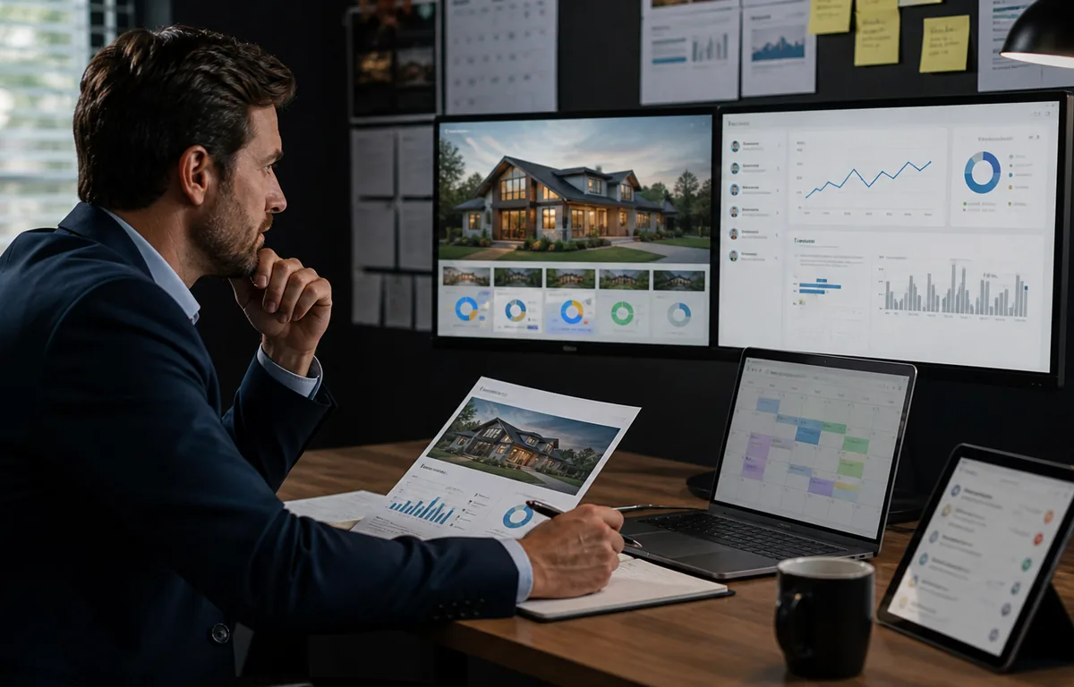 Business professional reviewing website performance screens