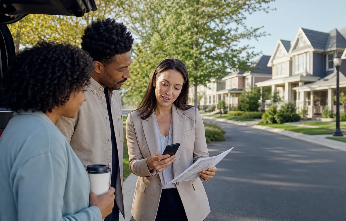 Real estate agent helping customers plan a property visit