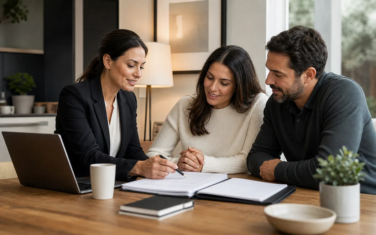 Agent reviewing next steps with home buyers